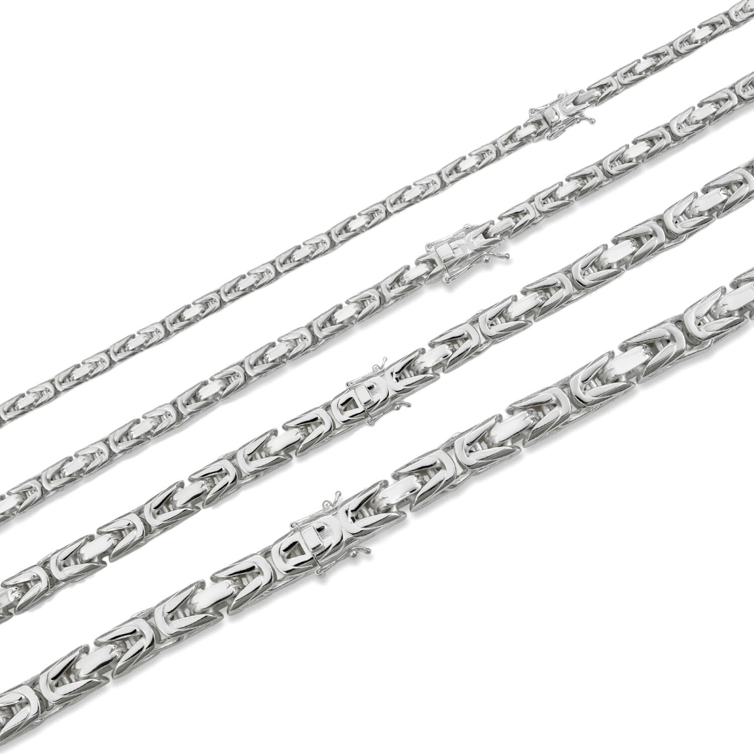 Real Solid 925 Silver Handmade Byzantine Chain Mens Necklace 5mm-10mm Box Clasp