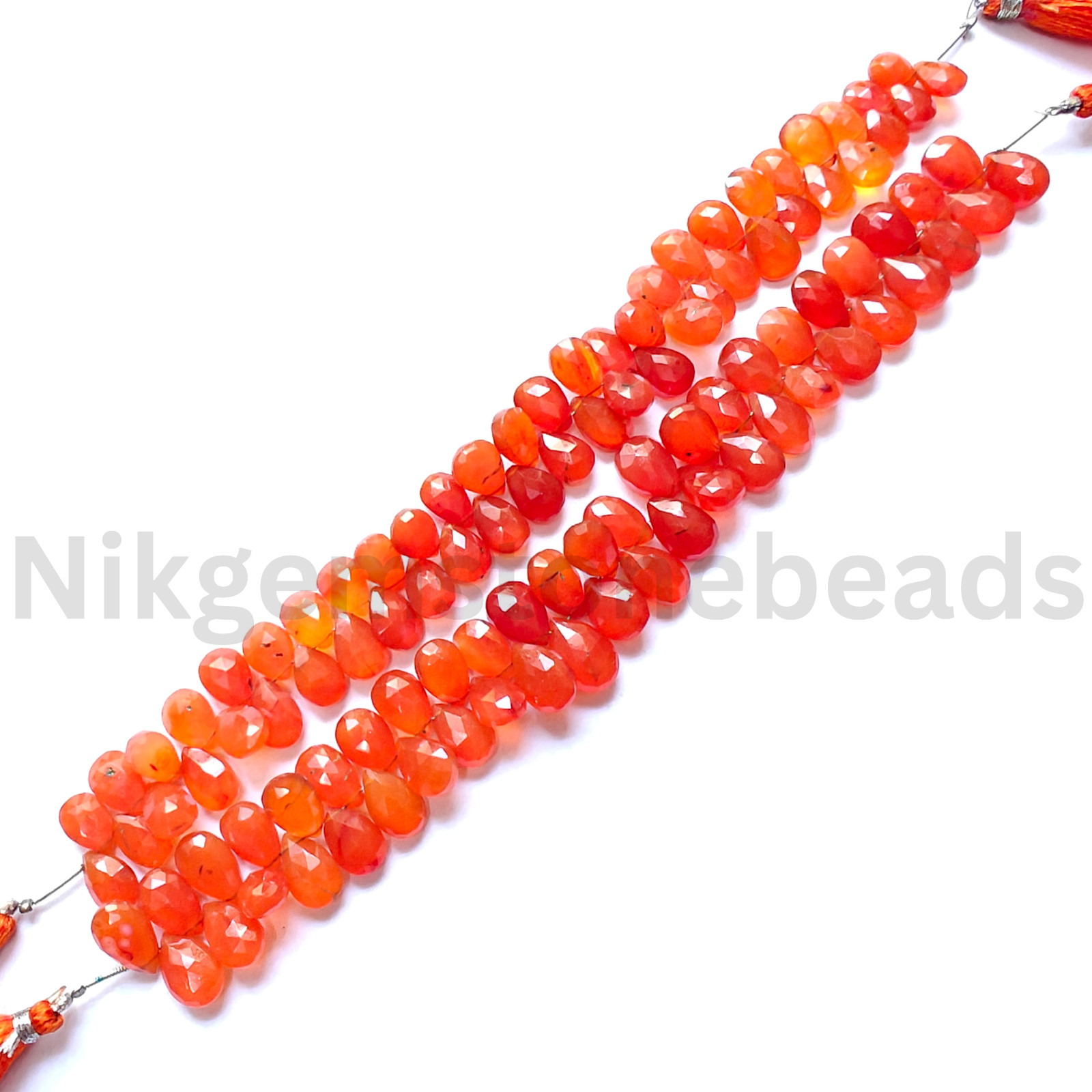 Natural Orange Carnelian Beads, Briolette Faceted Pear Cut Stone, 8.50-12.50 MM.