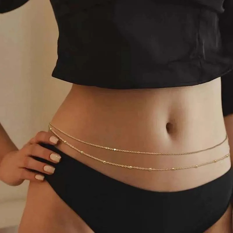 Women Simple Gold Color Waist Body Chain Beach Party Jewlery Accessories