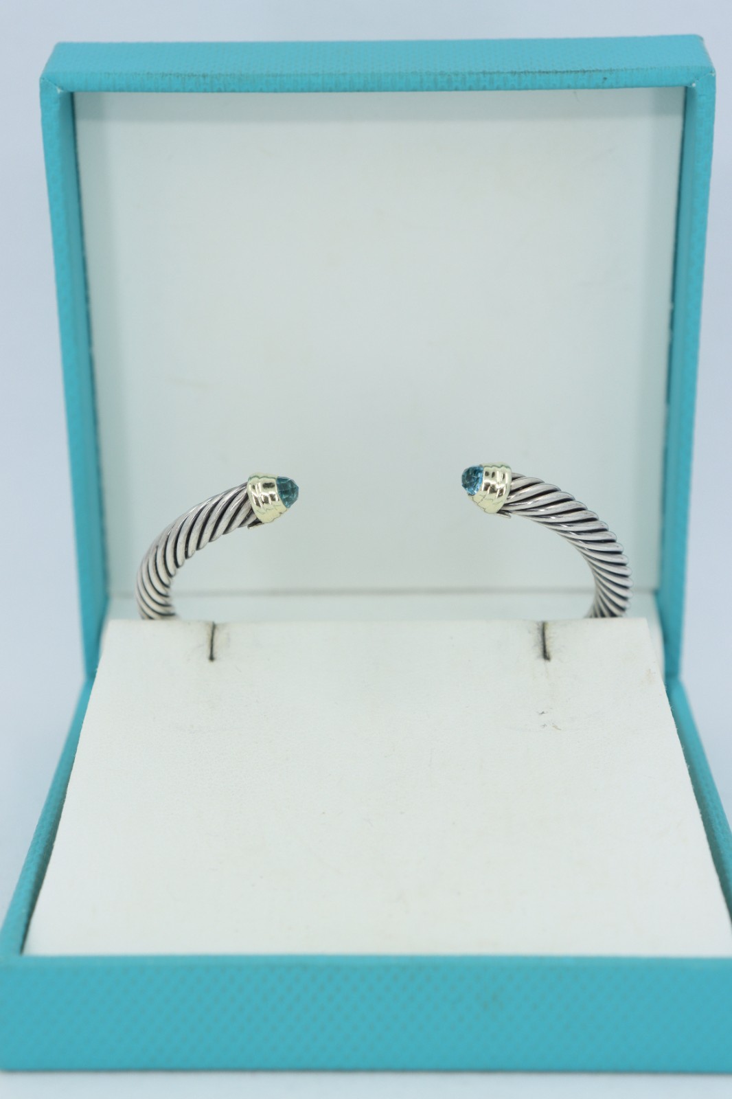 David Yurman Cable Classics Blue Topaz Cuff Bracelet, 5mm Cable, Sterling & 14K