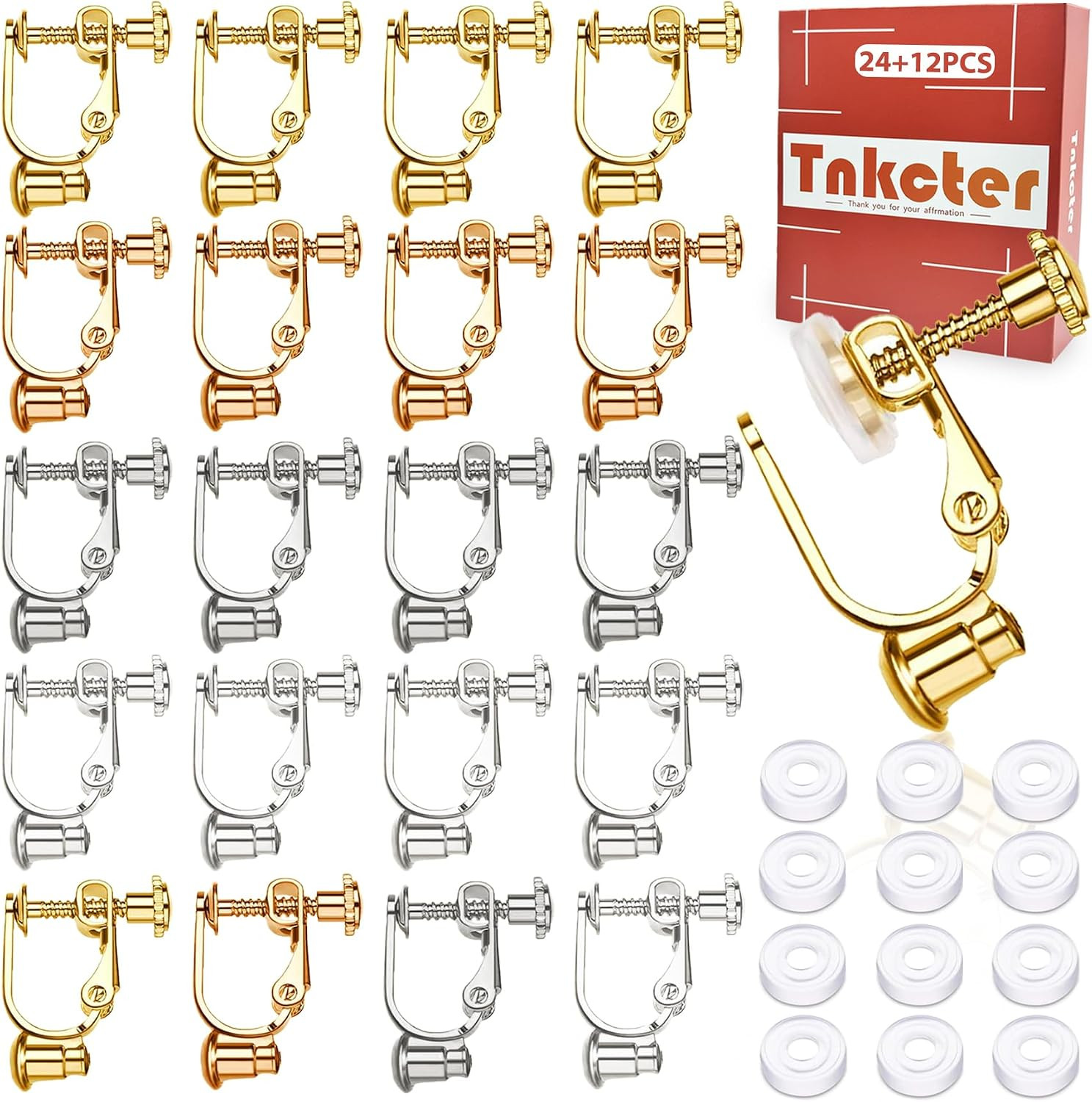 24 Pcs Adjustable Clip-On Earring Converter Pierced Earrings to Clip-On Earrings
