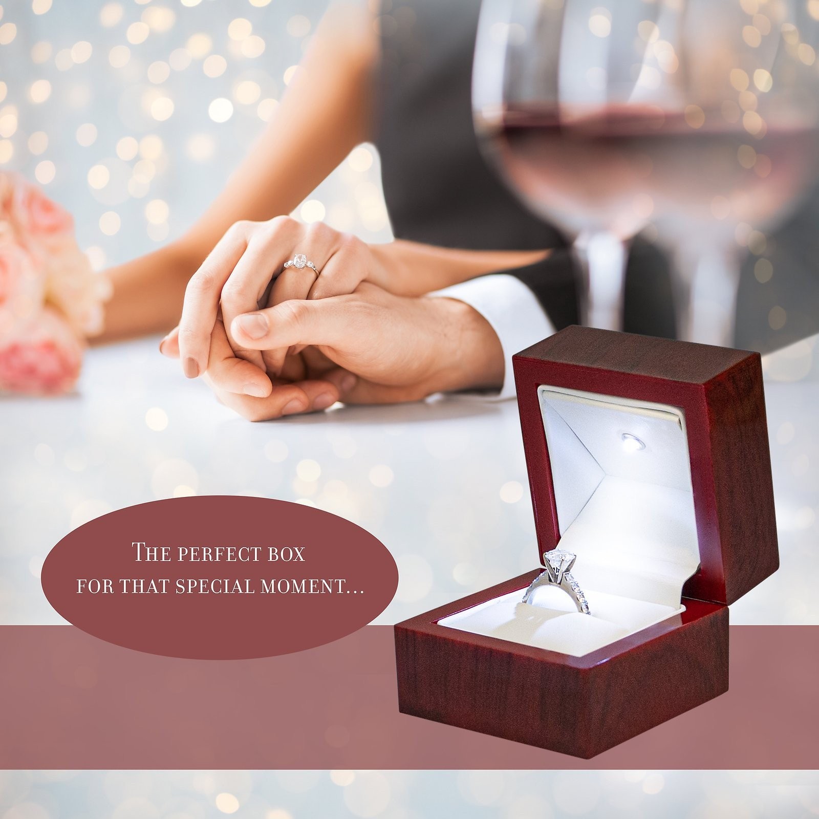Novel Box Cherry Wood Led Ring Box, Led Light Ring box for Engagement Proposal