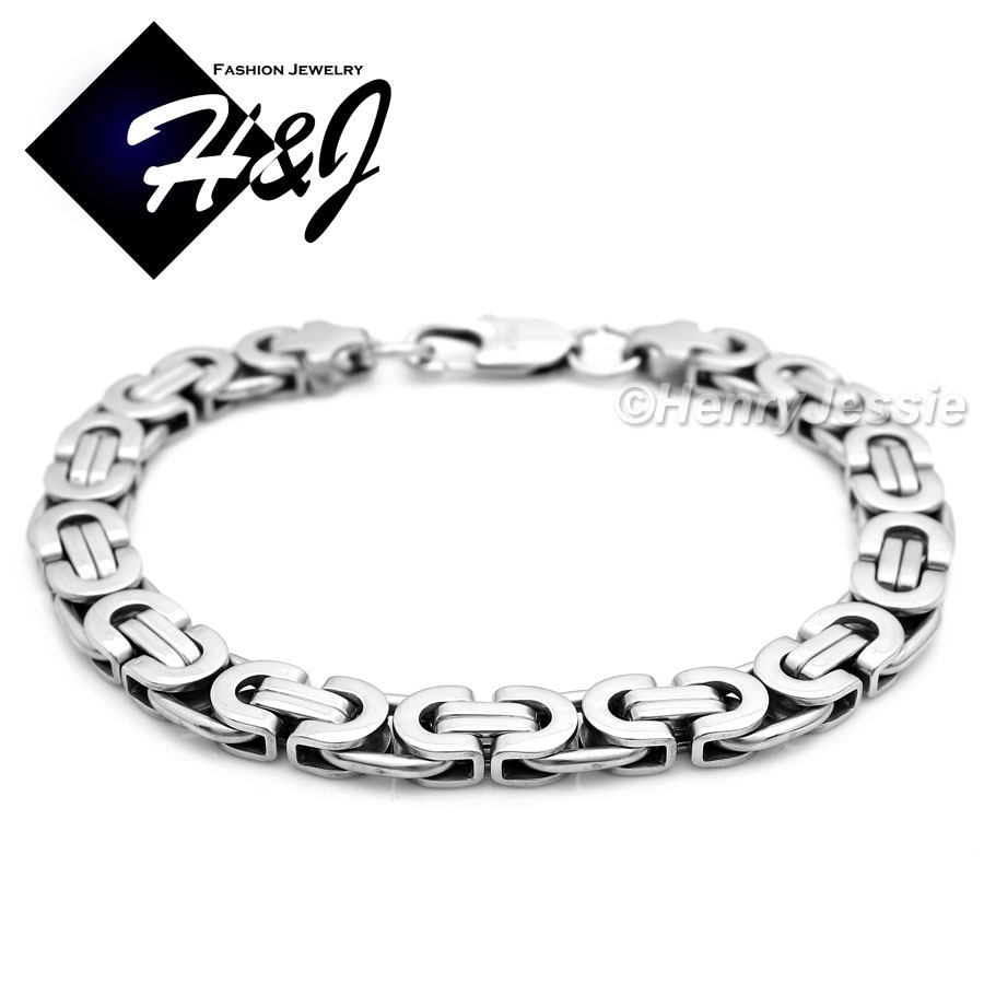 8.5″MEN’s Stainless Steel 8mm Silver Flat Byzantine Box Link Chain Bracelet