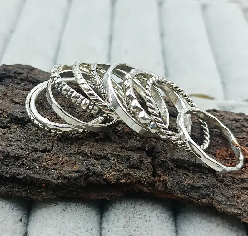 Silver stacking rings, 925 Sterling Silver ring, Set Of 10 Rings silver All size