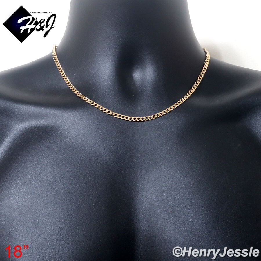 18″20″24″MEN WOMEN 18K Gold Filled 4mm Gold Cuban Curb Link Chain Necklace*GFN6