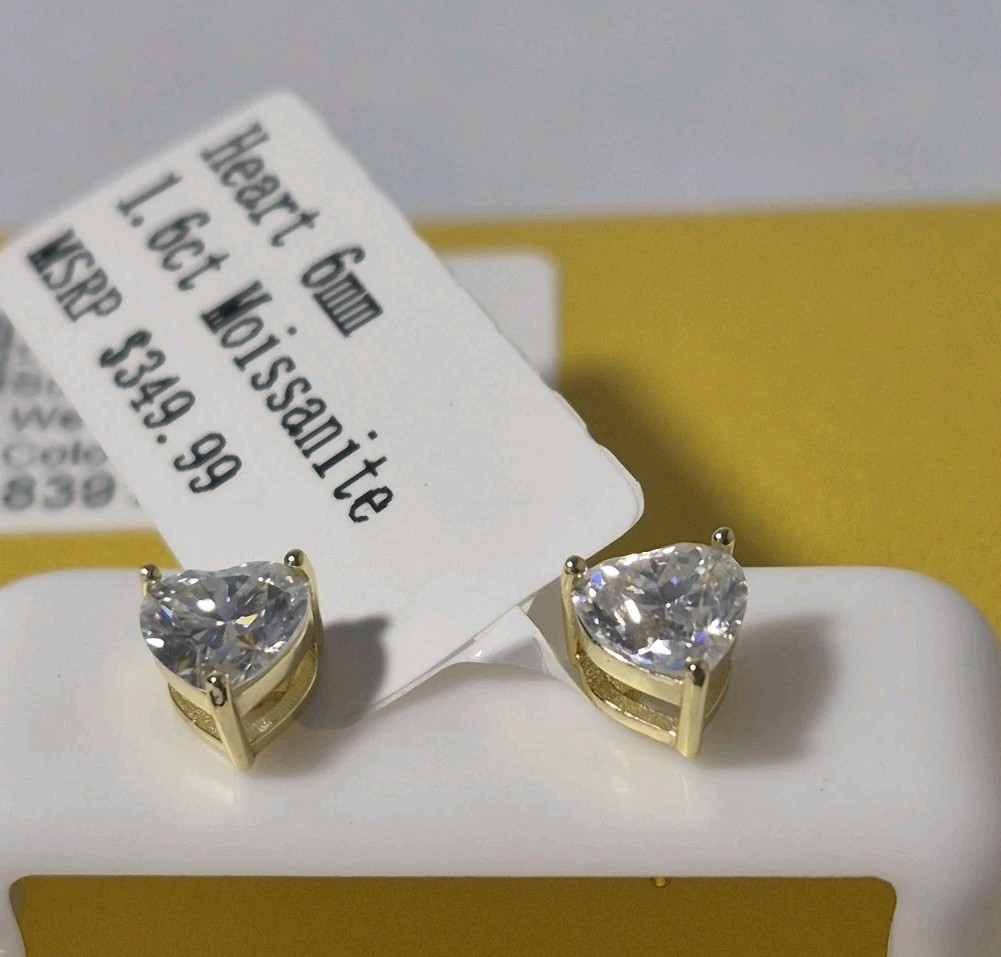 Heart Cut Earrings- 6mm Moissanite Gold Over 925 Sterling Silver With GRA
