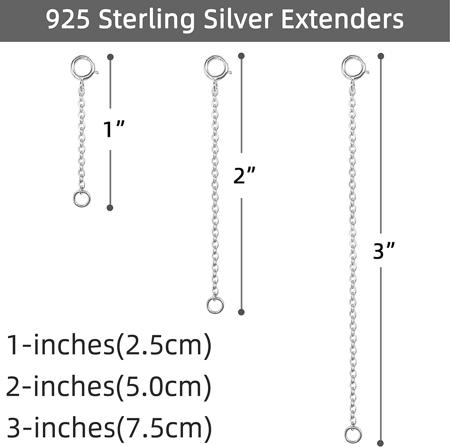 3 Pcs Necklace Extender Sterling Silver Chain Extenders for Necklaces Bracelets