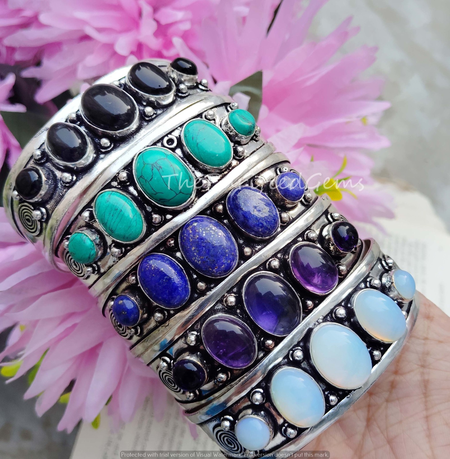 Healing Crystal 925 Gemstone Bangle,Cuff Bracelet,Multi Adjustable Bangle Lot