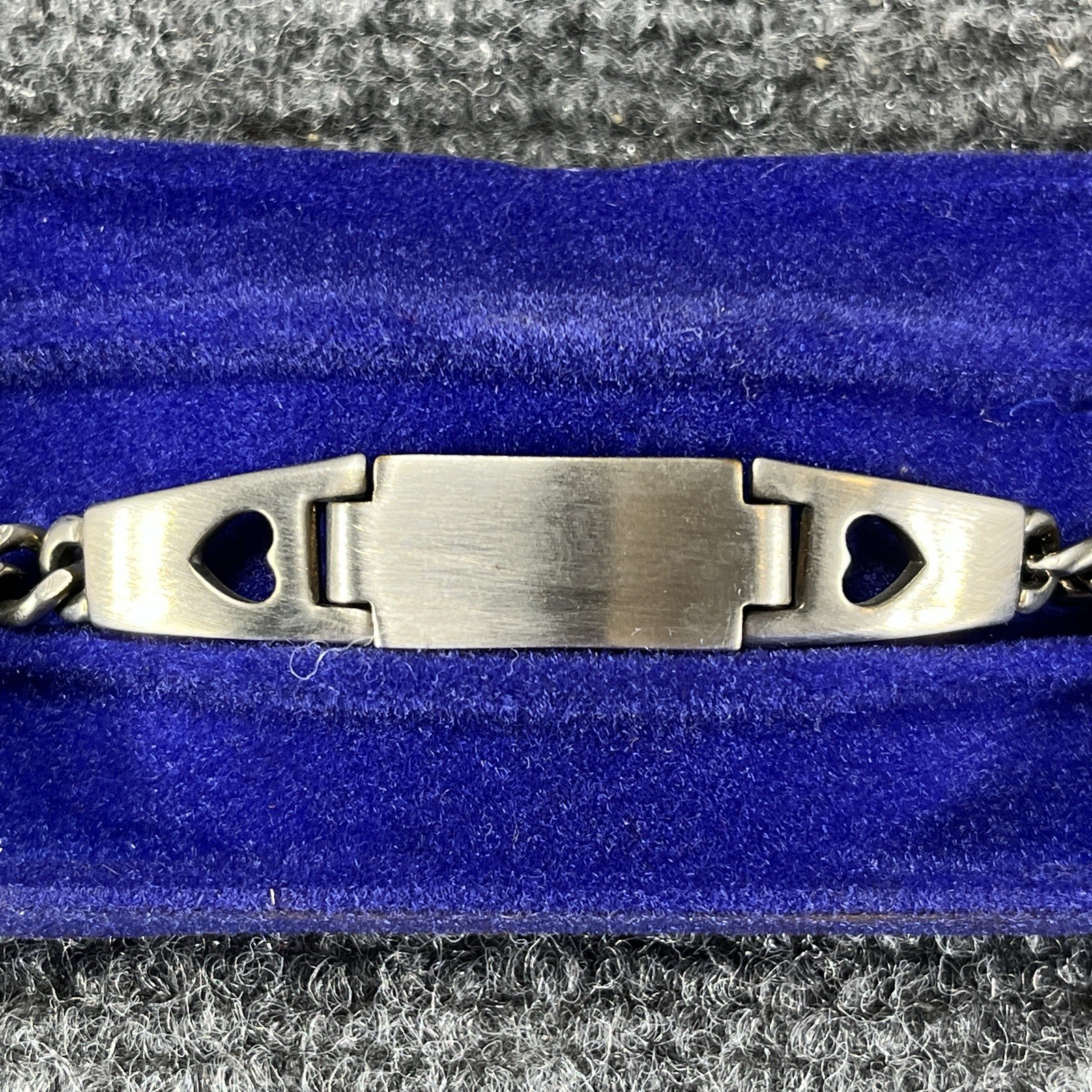 Vintage Mark VII Silver ID 7″ Bracelet BLANK Made in USA Heart Hearts Identity
