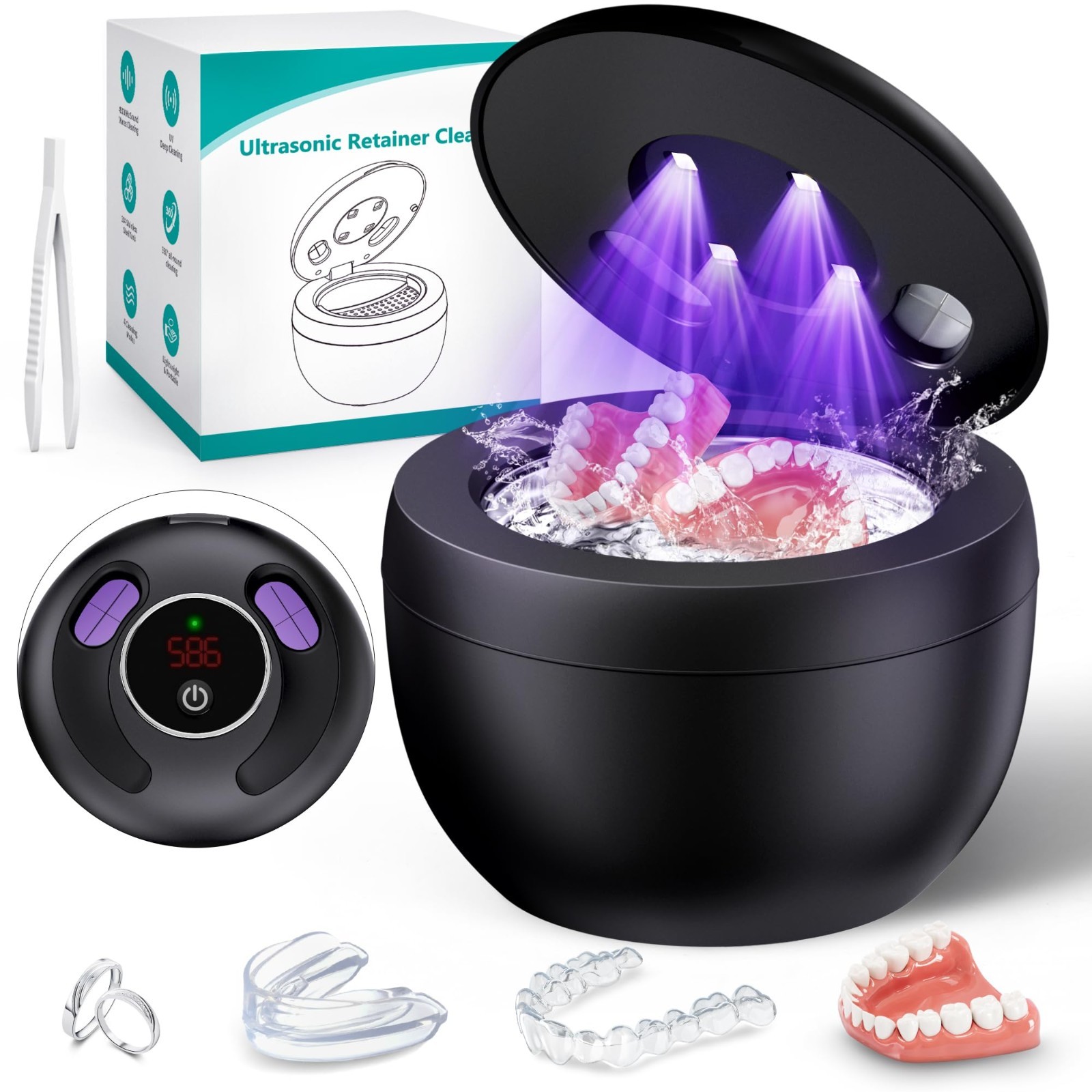 Ultrasonic Cleaner 45kHz for Dentures, Braces, Aligners, Jewelry – 200ML Capacit