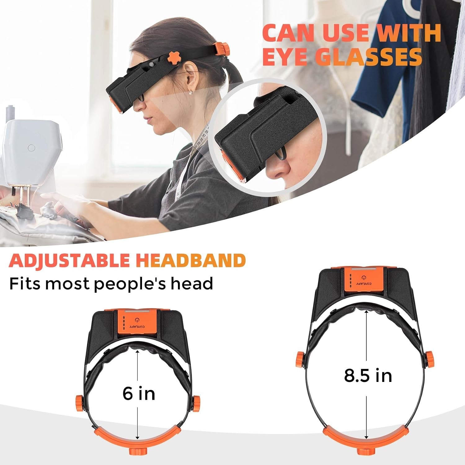 Rechargeable Headband Magnifier with LED Light & 4 Lenses (1.5X-3.5X)