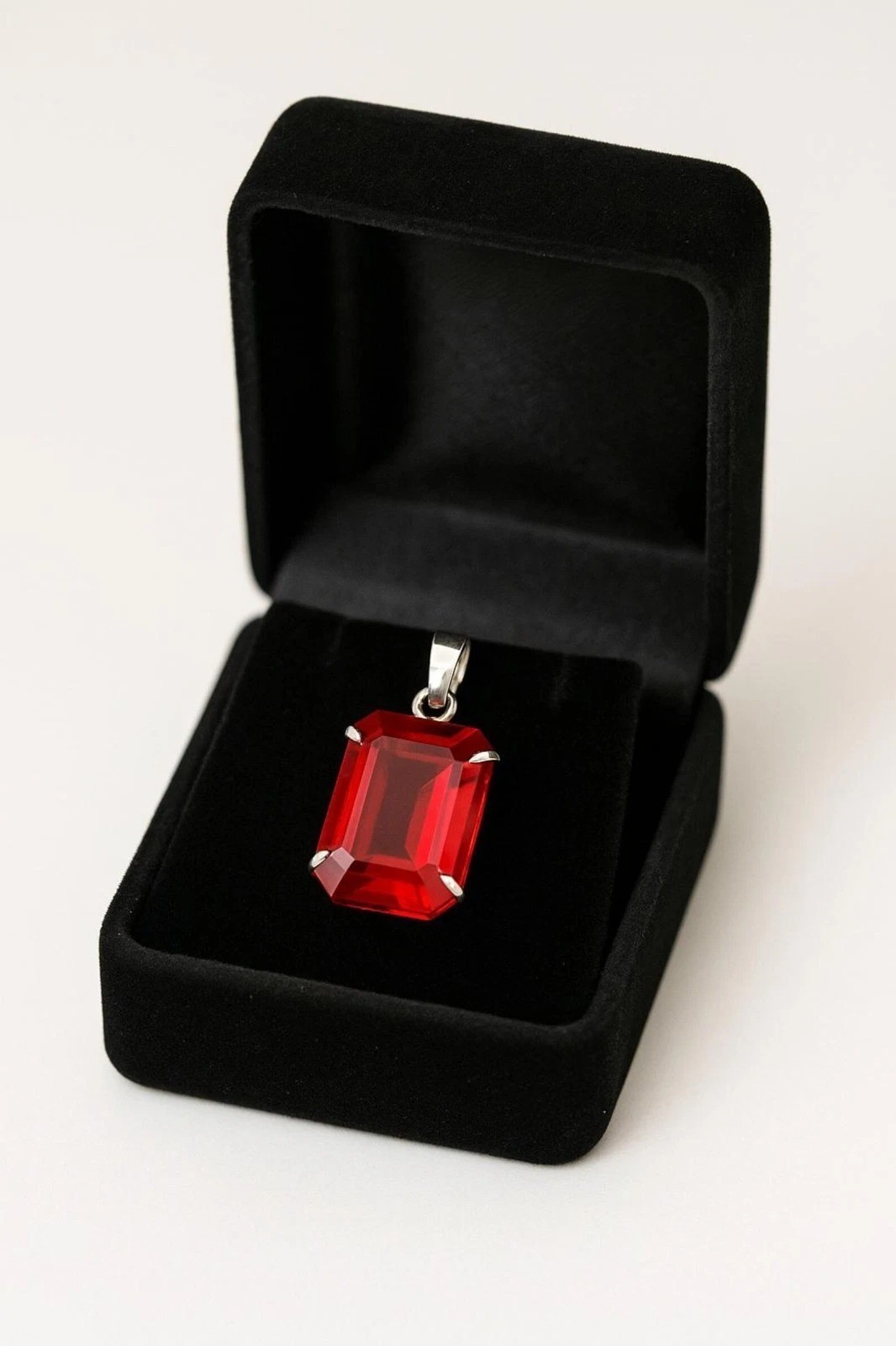 Natural Red Ruby Emerald Cut 925 Solid Silver Pendant Loose Gemstone 28.75 Ct