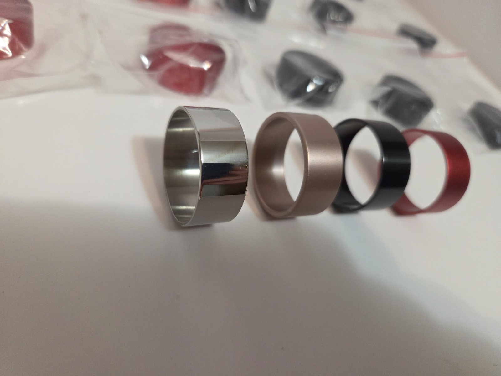 Assorted Metal Band Ring Lot, Silver Champain, Black Red, Size 1.25