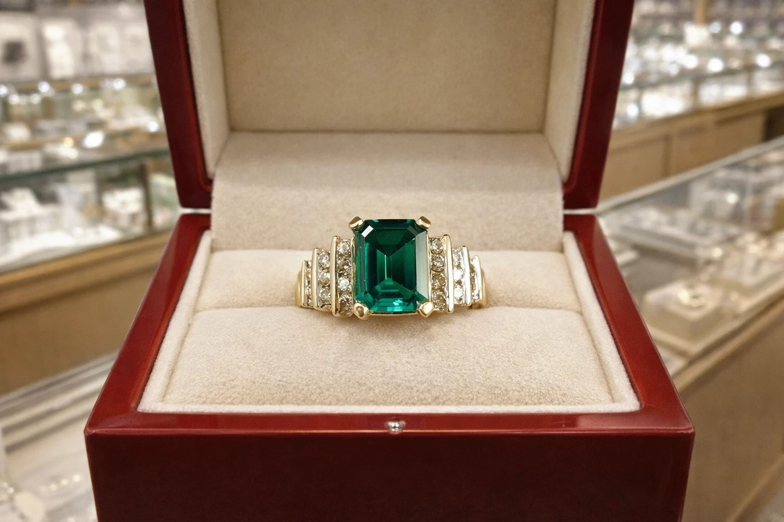 Natural Emerald & Diamond Wedding Gift Ring 14k Yellow Gold Size 7(Import Free)