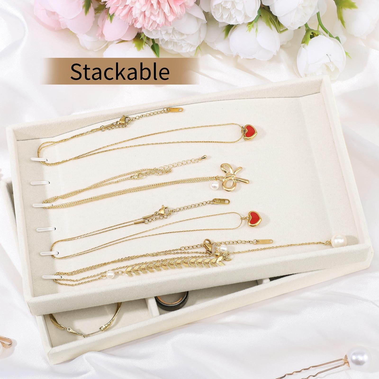 Dntorx Stackable Jewelry Organizer Trays, 6 Set of Velvet Jewelry Drawer Inse…
