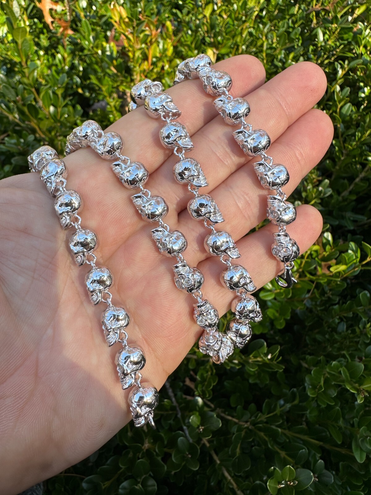 Custom Solid 925 Sterling Silver Skull Death Link Chain Necklace W. Moissanite