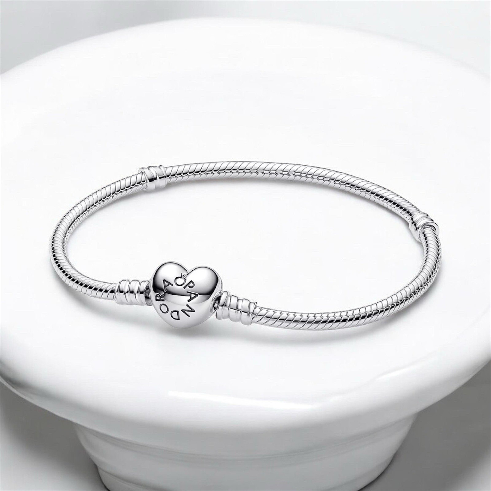 NEW Authentic Pandora Silver Bracelet HEART CLASP #590727CZ, Clear CZ