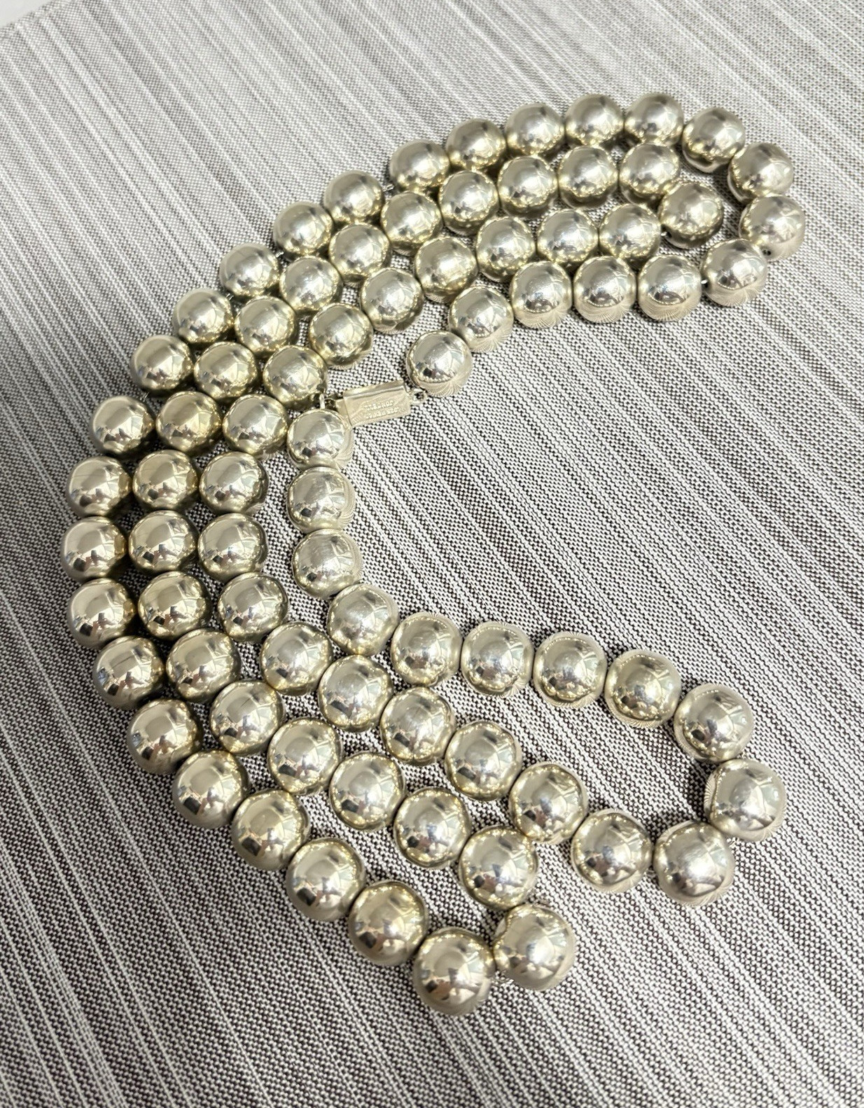 Soni Dell Signed 925 Sterling Silver Mexico Beaded Ball Chain Necklace