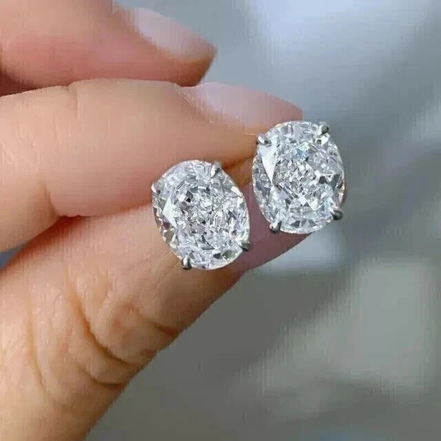 2Ct Oval Cut Real Moissanite Solitaire Stud Earrings 14K White Gold Plated