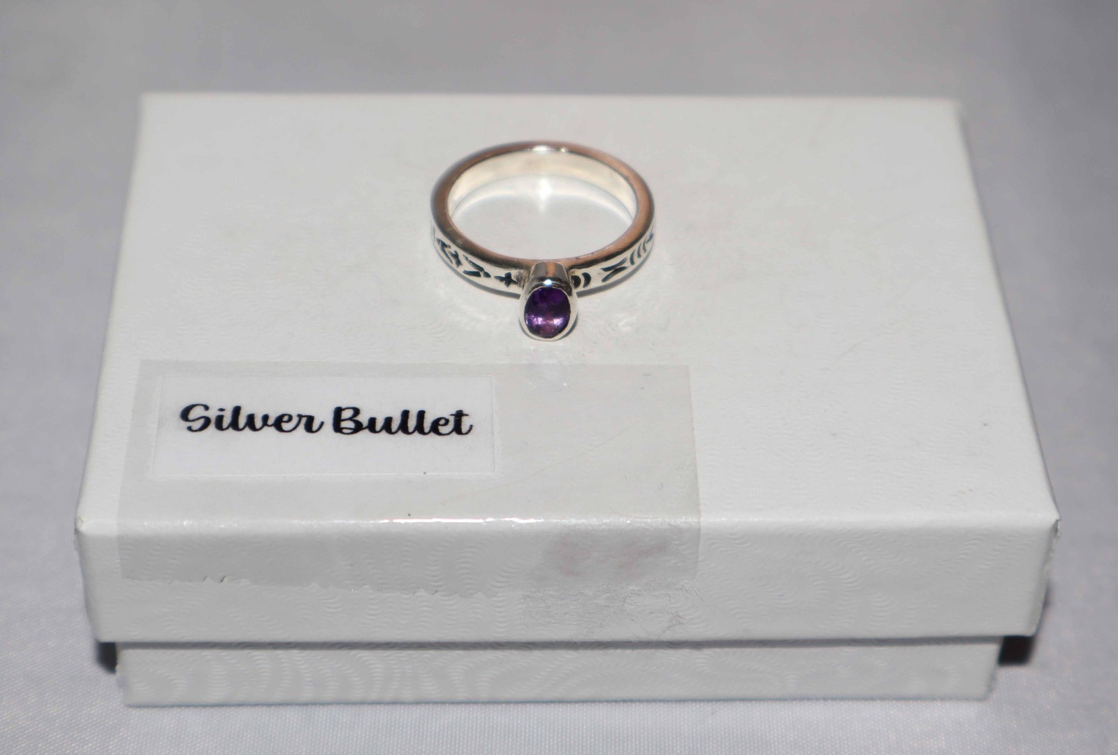 Silpada Sterling Silver Amethyst Etched Band Stack Ring R0455 Size 7