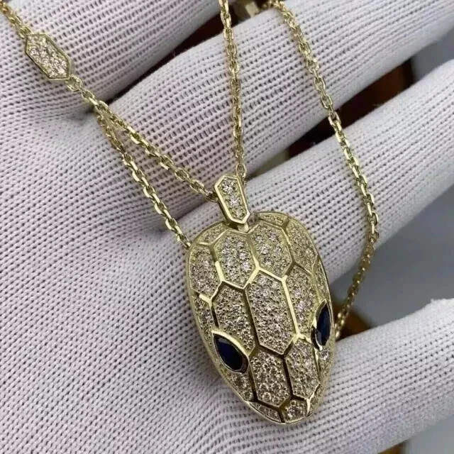 2.20Ct Round Cut Moissanite Snake Head Pendant 14K Yellow Gold Plated Silver