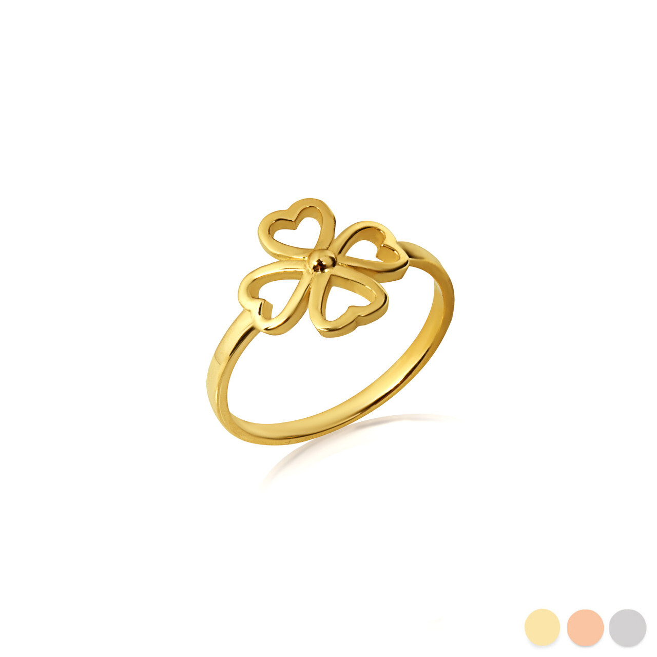 Gold Four Leaf Heart Clover Ring (Available in Yellow/Rose/White Gold)
