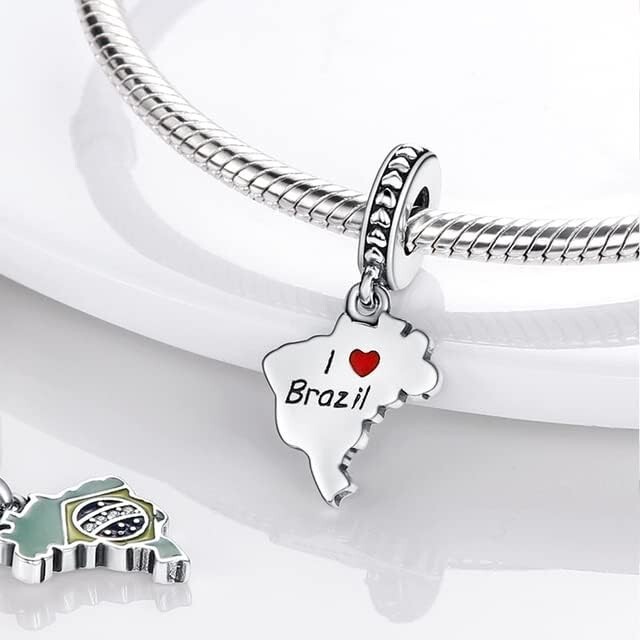 Brazil Map Dangle Charm For Bracelet, Brazil Map Charm, Country Charm