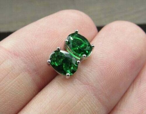 925 Sterling Silver 7 x 5MM Emerald Oval Cut CZ Stud Earrings For Women