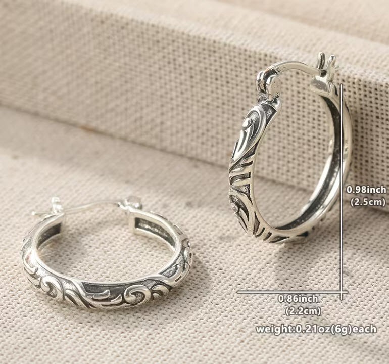BRIGHTON BEACH Classic And Retro Scroll Pattern Embossed Hoop Earrings