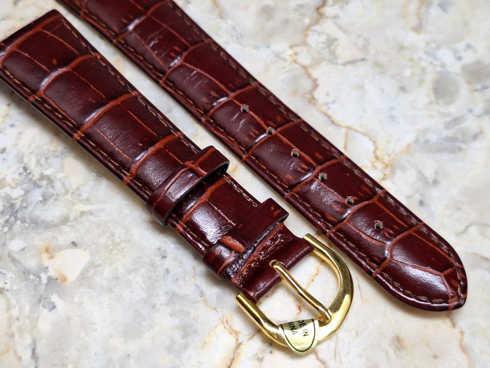 IW Reddish Brown Marron Genuine Leather Padded Watch Band Strap 20 mm Vintage