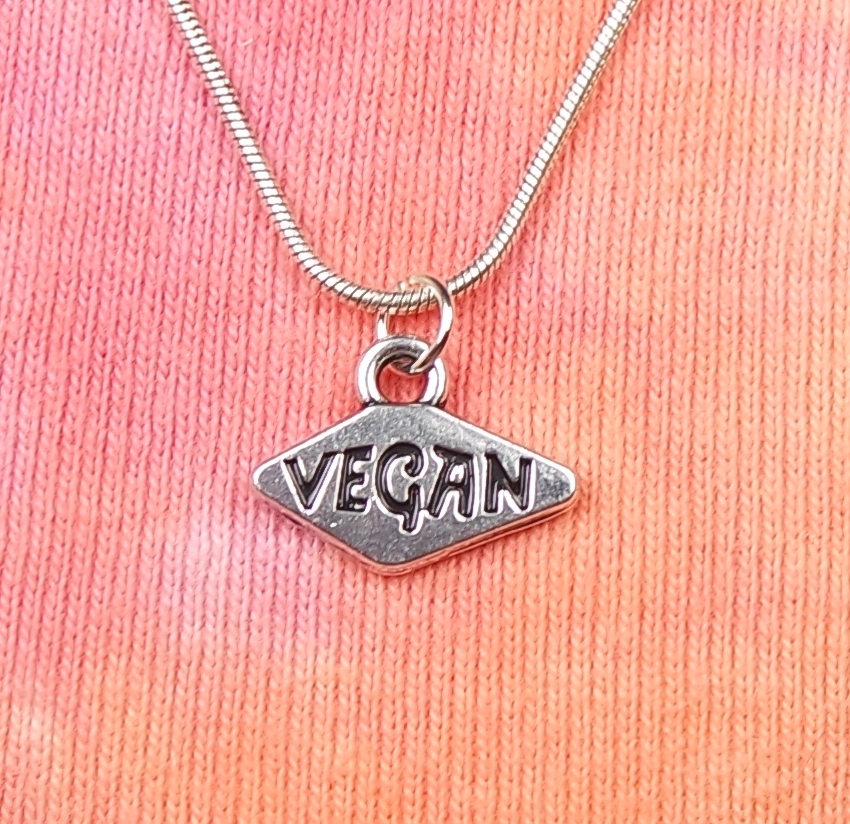 Vegan Necklace, 16″-36″ chain Vegetarian Veggie Lover Message Charm Pendant nb