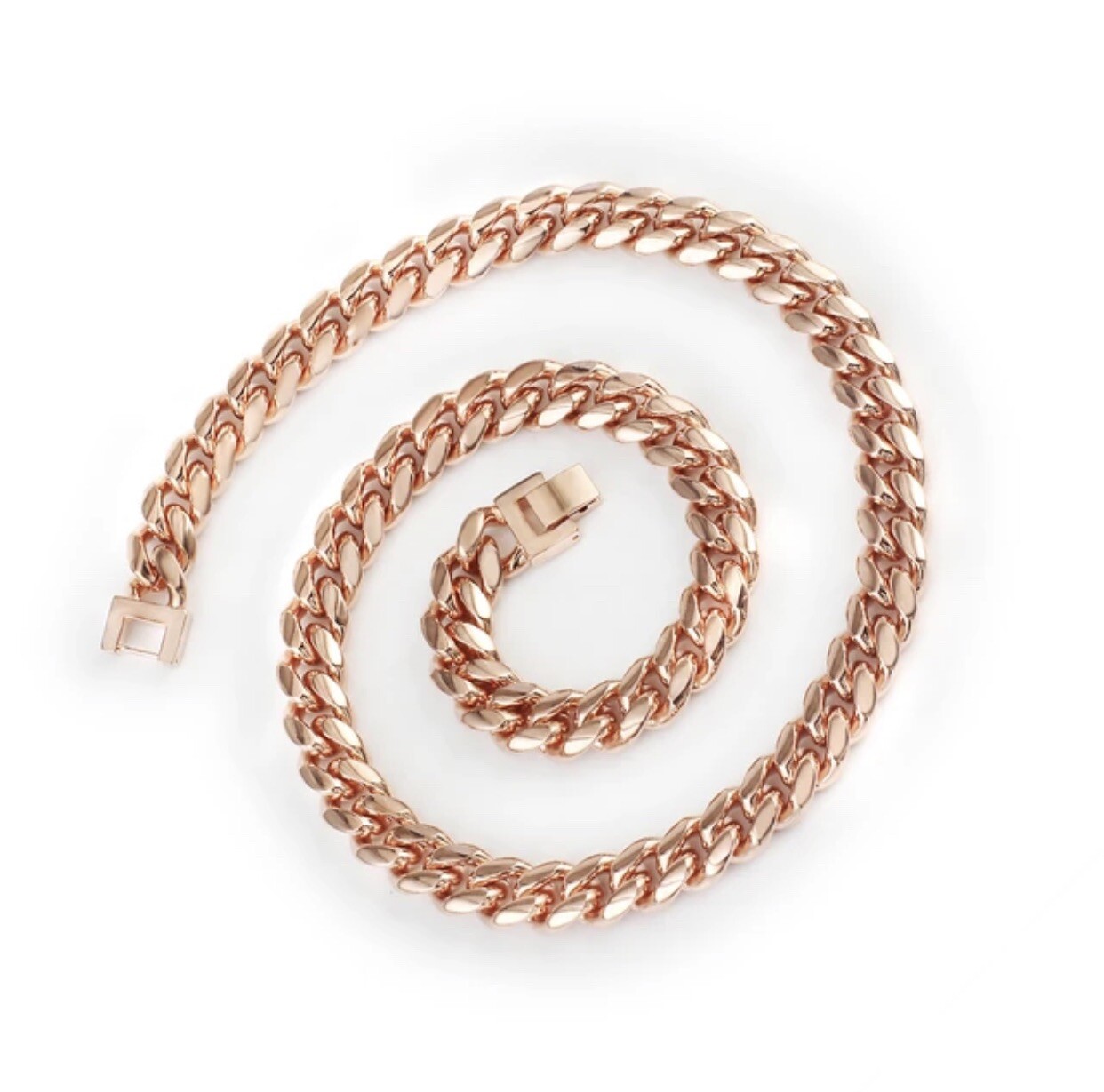 Miami Cuban Link Chain Necklace for Men. 8mm X 25 Inch – Rose Gold