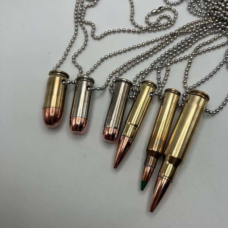 Bullet Necklace or Mirror Hanger with Dog Tag Chain