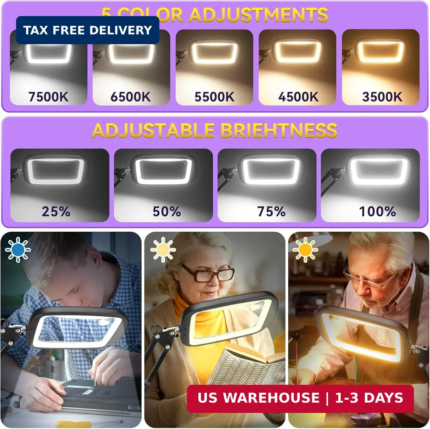 10X 30X Extra Large Magnifying Glass with Light and Stand 7-inch | 5 Color Modes