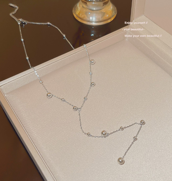 Silver Gold Stainless steel Y-shaped Chain-Link Bead Ball Drop Necklace AG