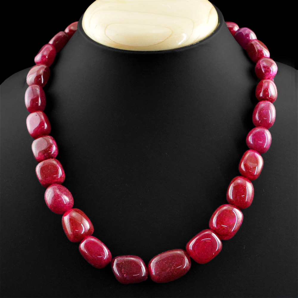 475.00 CTS EARTH MINED ENHANCED RUBY OVAL SHAPE BEADS NECKLACE (DG)