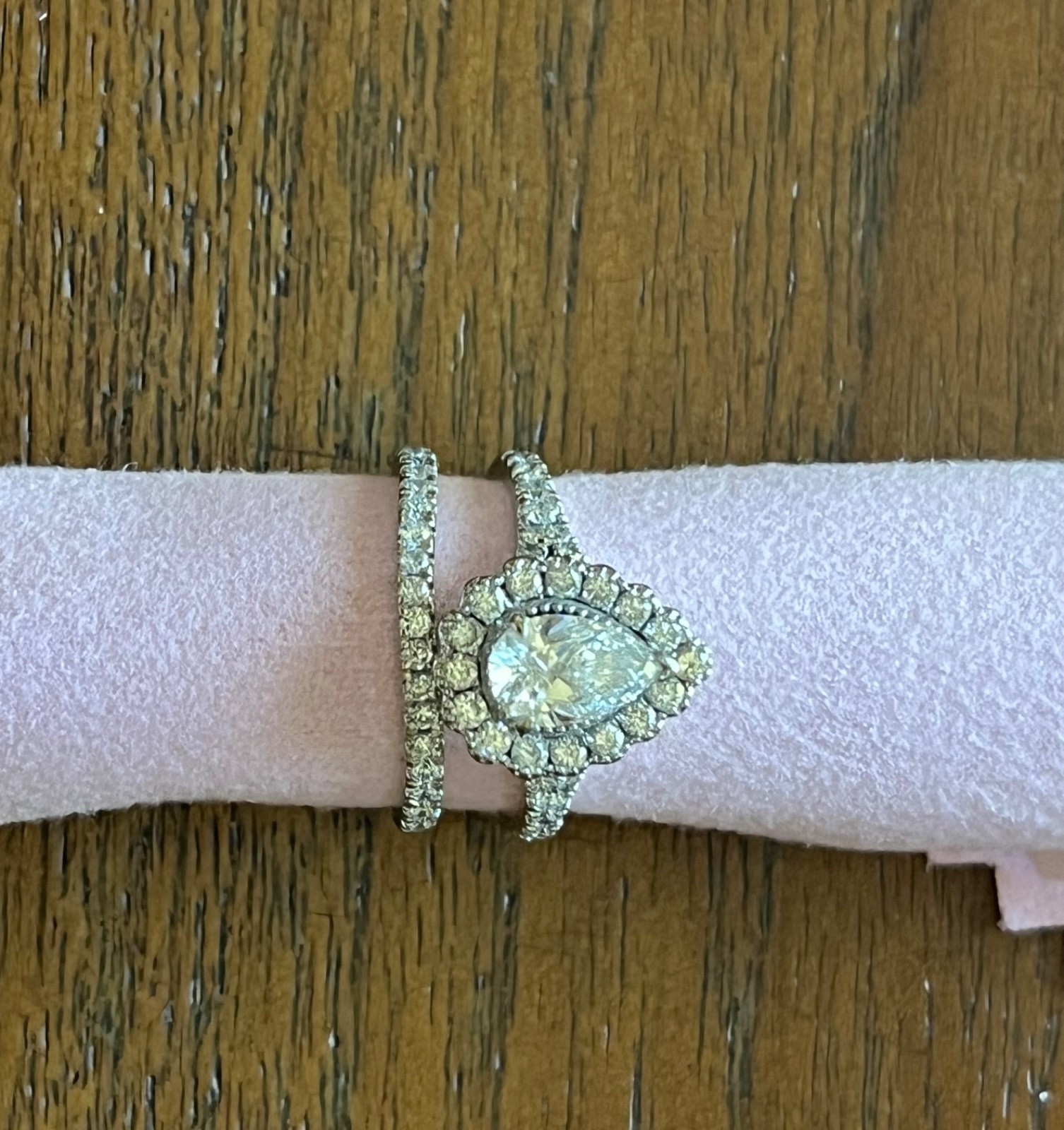 Lab created pear shaped wedding/engagement ring set size 4.5.