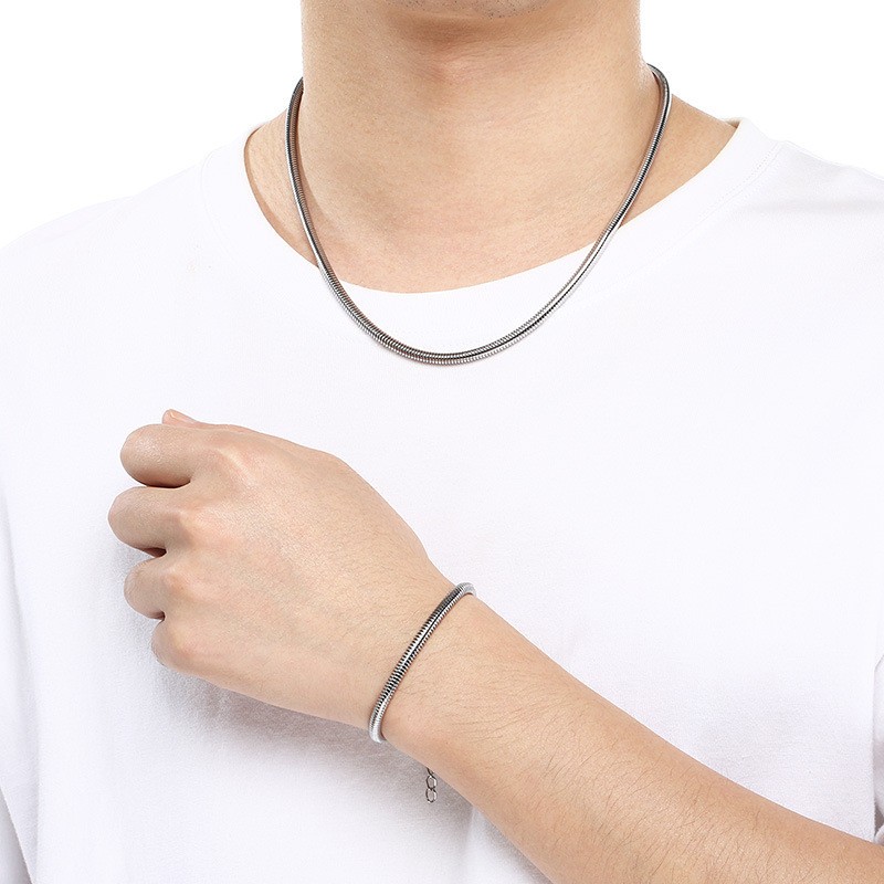 New Simple Round Snake Bone Chain Stainless Steel Necklace bracelet Jewelry Set