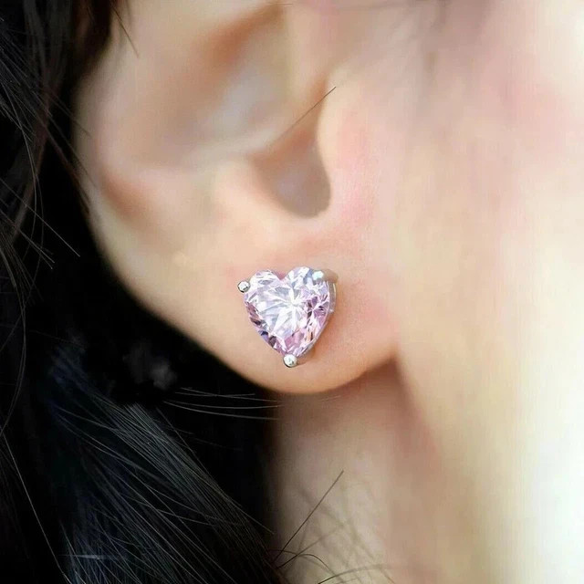 4Ct Heart Shape Lab Created Sapphire Solitaire Stud Earrings 14K White Gold Over