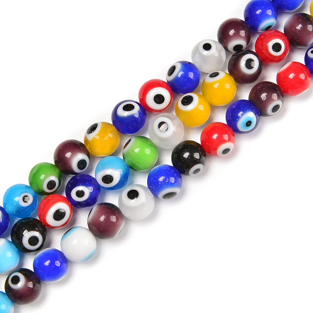 Multi-Color Evil Eye Glass Smooth Round Beads 6mm 8mm 10mm 15.5″ Strand