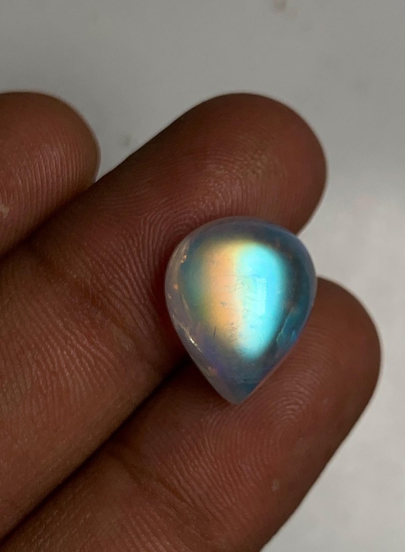 5A Quality Rainbow Moonstone Amazing Multi Falshy Fire Pear Cabochon Size12x15MM