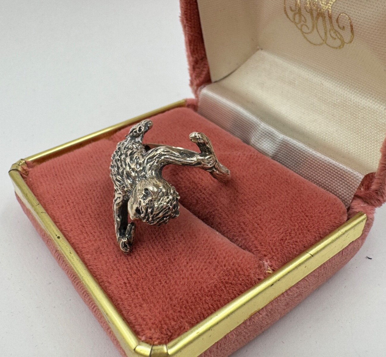 ABS UNIQUE MONKEY & BANANA STERLING SILVER UNIQUE RING SIZE 5.5 CUTE ADORABLE S