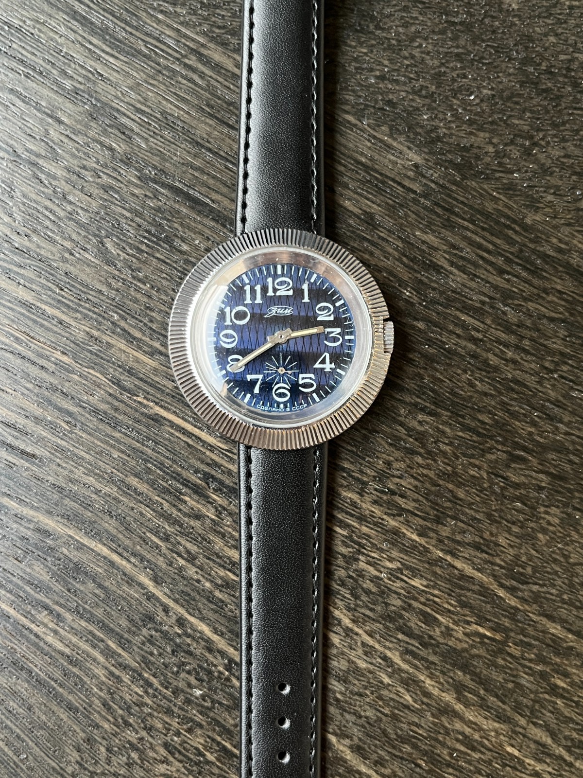 Vintage Soviet ZIM Mechanical Watch Blue Dial 44mm Made in USSR Runs