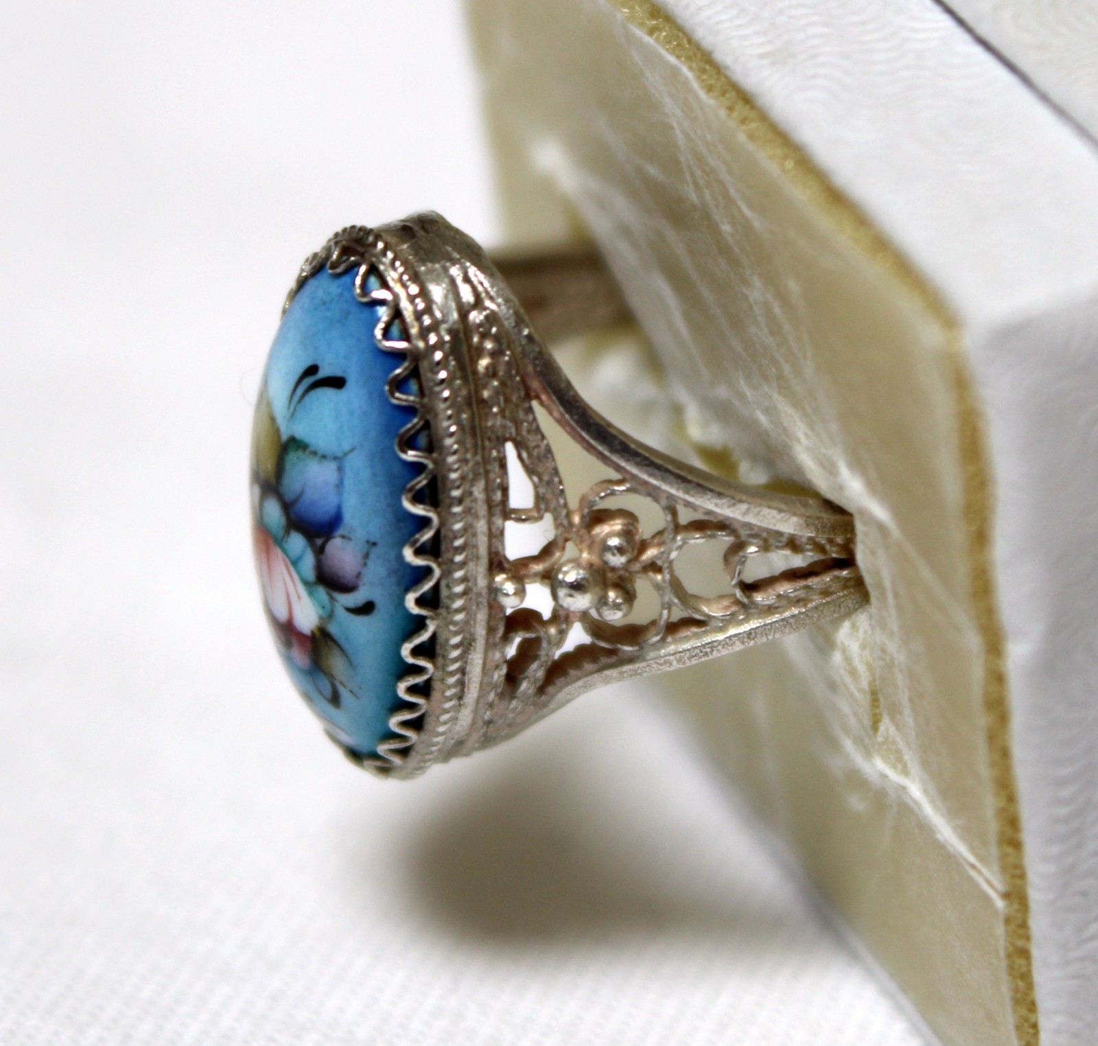 Vintage Russian Hand Painted Enamel Rings 4 Variation Finift Technique #77,83,95