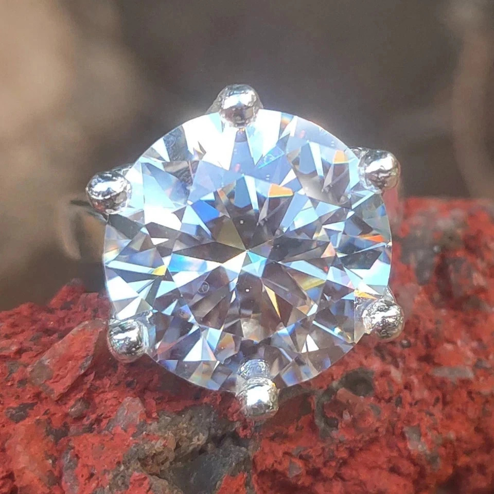RARE Natural 12 Ct White Diamond Solitaire Ring With Certificate, Great Sparkle