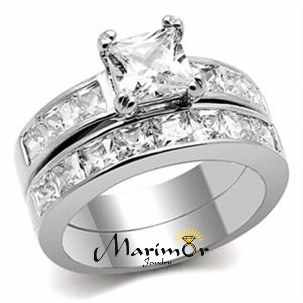 Stainless Steel Wedding Ring Set 3.75 Ct Princess Cut AAA CZ Women’s Size 5-11