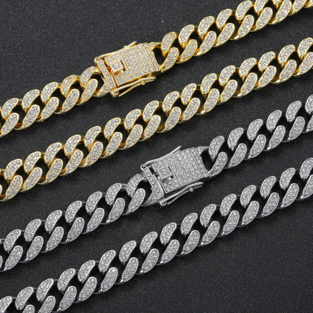 Men’s Gold Plated Iced CZ Out Solid Miami Cuban Link Bracelet Chain 12MM