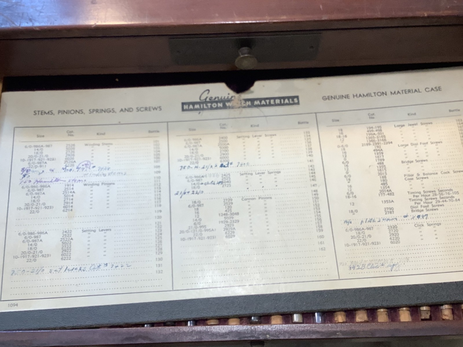 VINTAGE HAMILTON WATCH MATERIAL SYSTEM AND CABINET