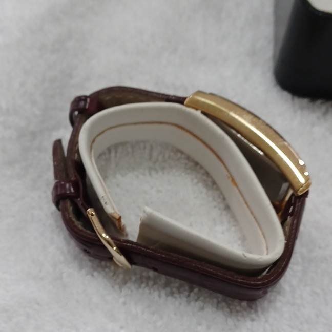 Gruen Embassy Quartz Rectangular Gold Tone Watch Brown Leather Strap w/ Box