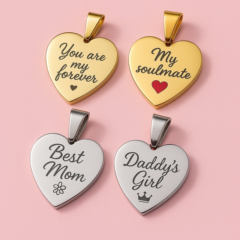 Engraved Heart Necklace: Personalized Stainless Steel Pendant with Free Chain